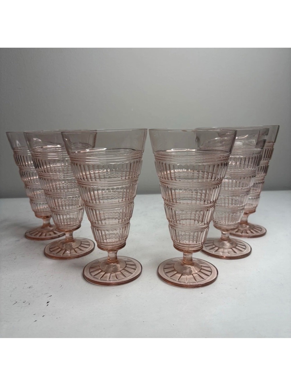 Vintage Hazel Atlas Pink Beehive Depression Glass Ice Tea Sundae set of 6
